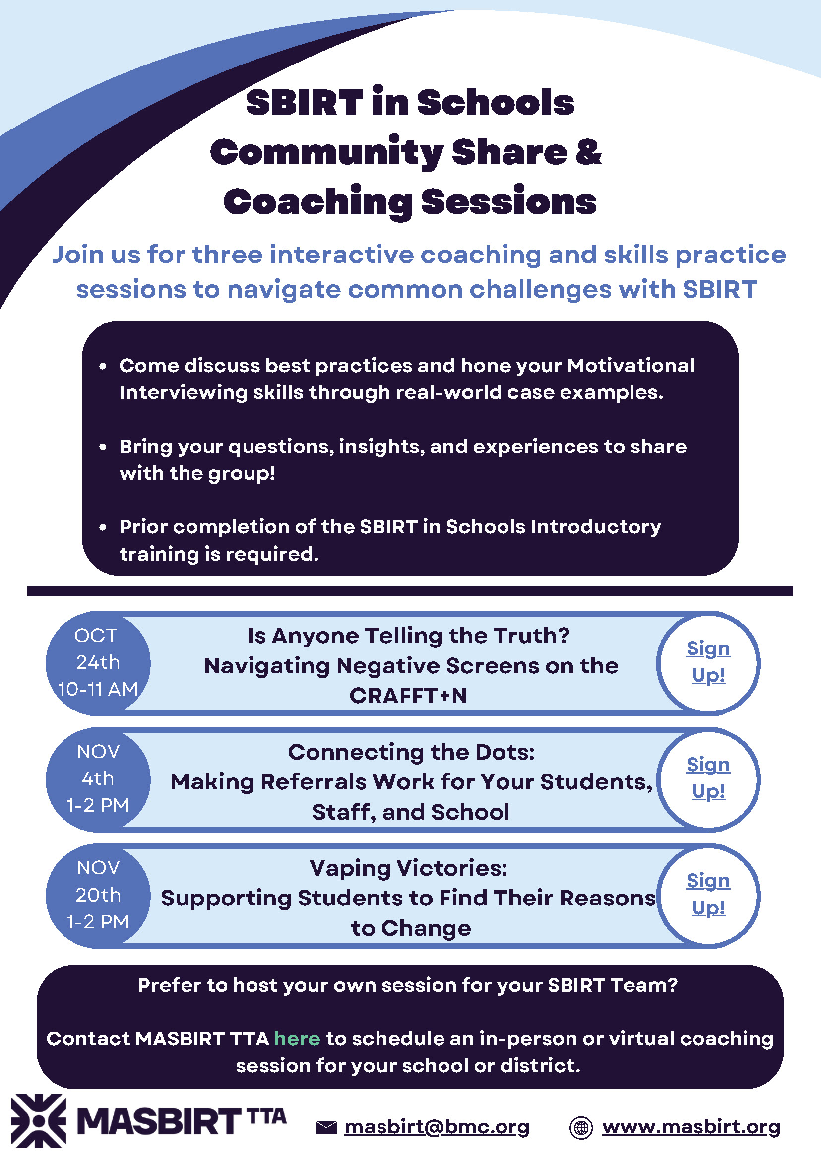 SBIRT in Schools Coaching Sessions Flyer