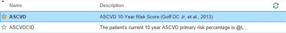 A picture of two EPIC smartphrases for documenting the ASCVD 10-year risk score